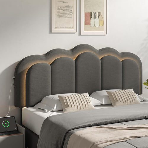 Upholstered Wavy Headboard Full/Queen with USB, RGB LED & Adjustable Height