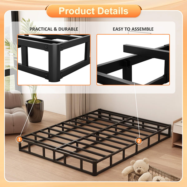 Box Spring with Fabric Cover – 8" High Profile Metal Mattress Foundation