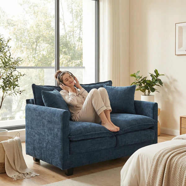 Compact Chenille Loveseat Sofa with Deep Seat & Detachable Cover