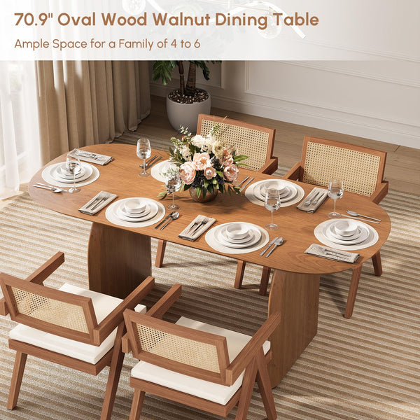 Japandi Oval Dining Table – Solid Pine Wood, Walnut Top