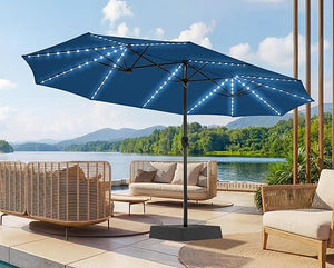 15ft LED Solar Patio Umbrella with Base