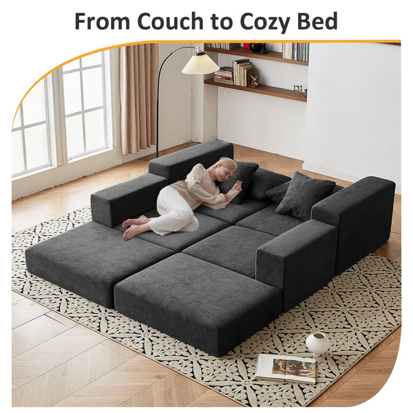 Modular Sectional Sofa with L-Shape Chaise & Deep Seat