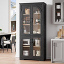 70" Tall Kitchen Pantry Cabinet with 4 Arched Glass Doors & Adjustable Shelves