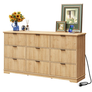 9-Drawer Fluted Dresser with Power Outlet