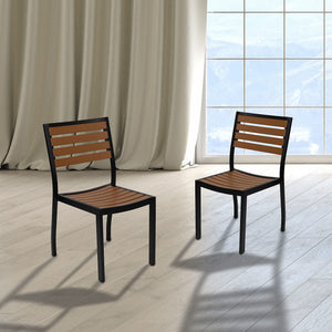 Outdoor Stackable Side Chair with Faux Teak Poly Slats