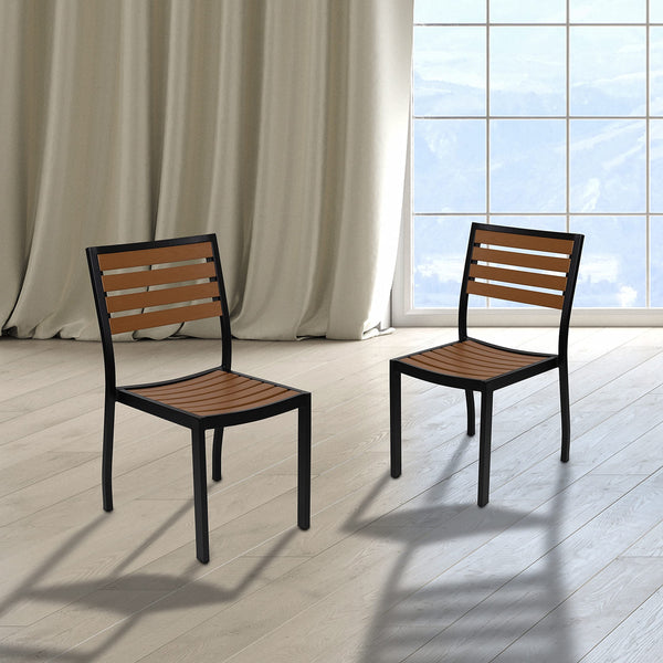 Outdoor Stackable Side Chair with Faux Teak Poly Slats