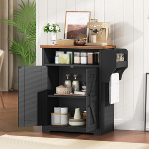Coffee Bar Cabinet with Floating Shelf & Hooks