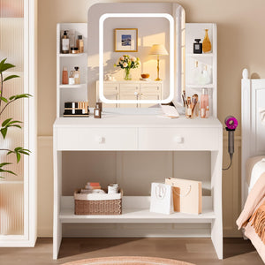 LED Makeup Vanity Desk with Smart Mirror, Power Outlet & Storage