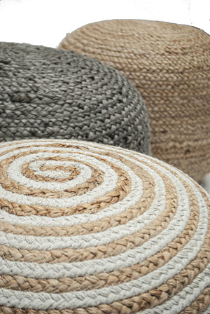 Braided Jute Ottoman Pouf – 18"x18"x14" | Golden Brown