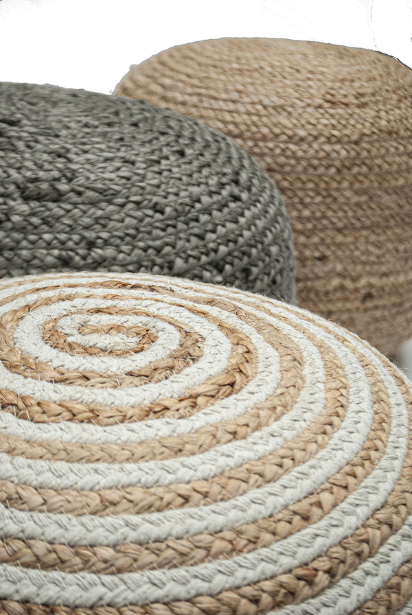 Braided Jute Ottoman Pouf – 18"x18"x14" | Golden Brown