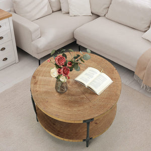 Round 2-Tier Wood Coffee Table | 29.1" Boho Farmhouse