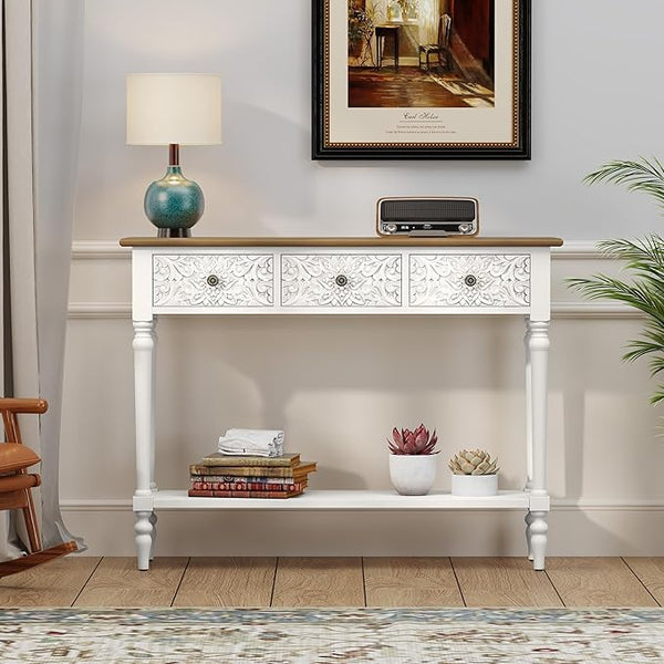 Console Table with 3 Drawers & Open Shelf
