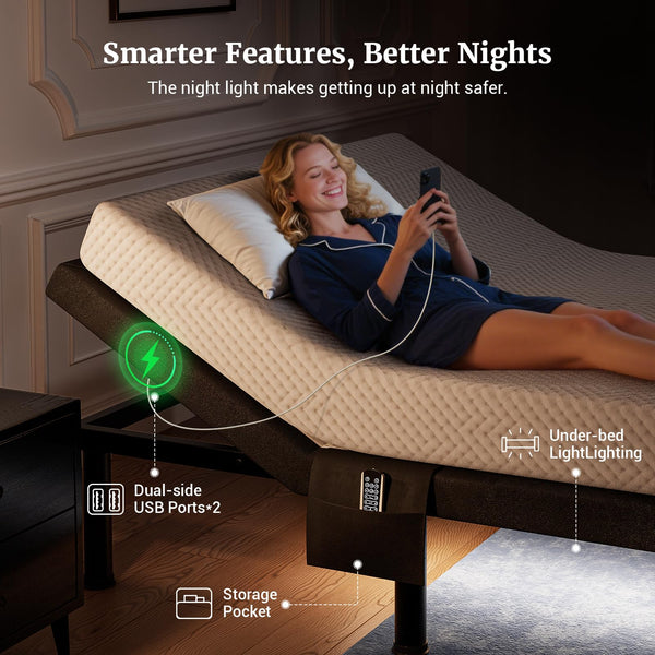 Adjustable Bed Frame with Massage & Wireless Remote