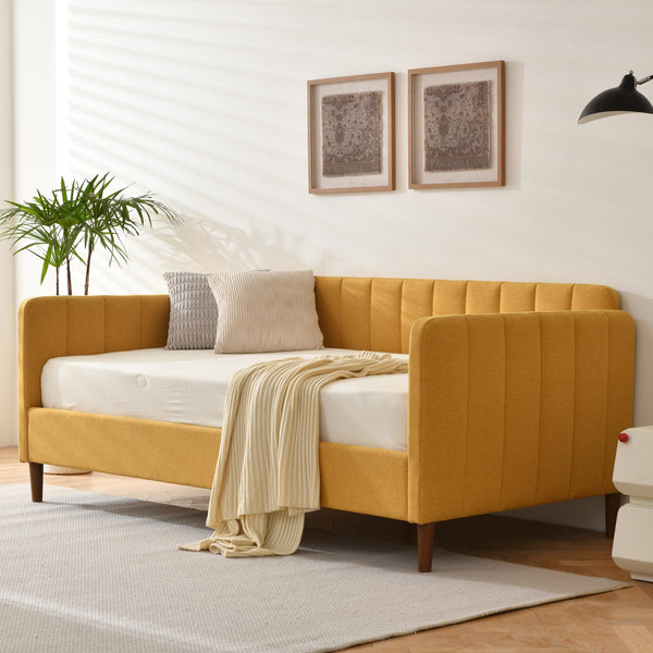 Twin Upholstered Daybed with Adjustable Backrest & Wood Slat Support