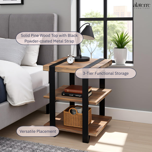 Reclaimed Wood & Metal 2-Shelf End Table
