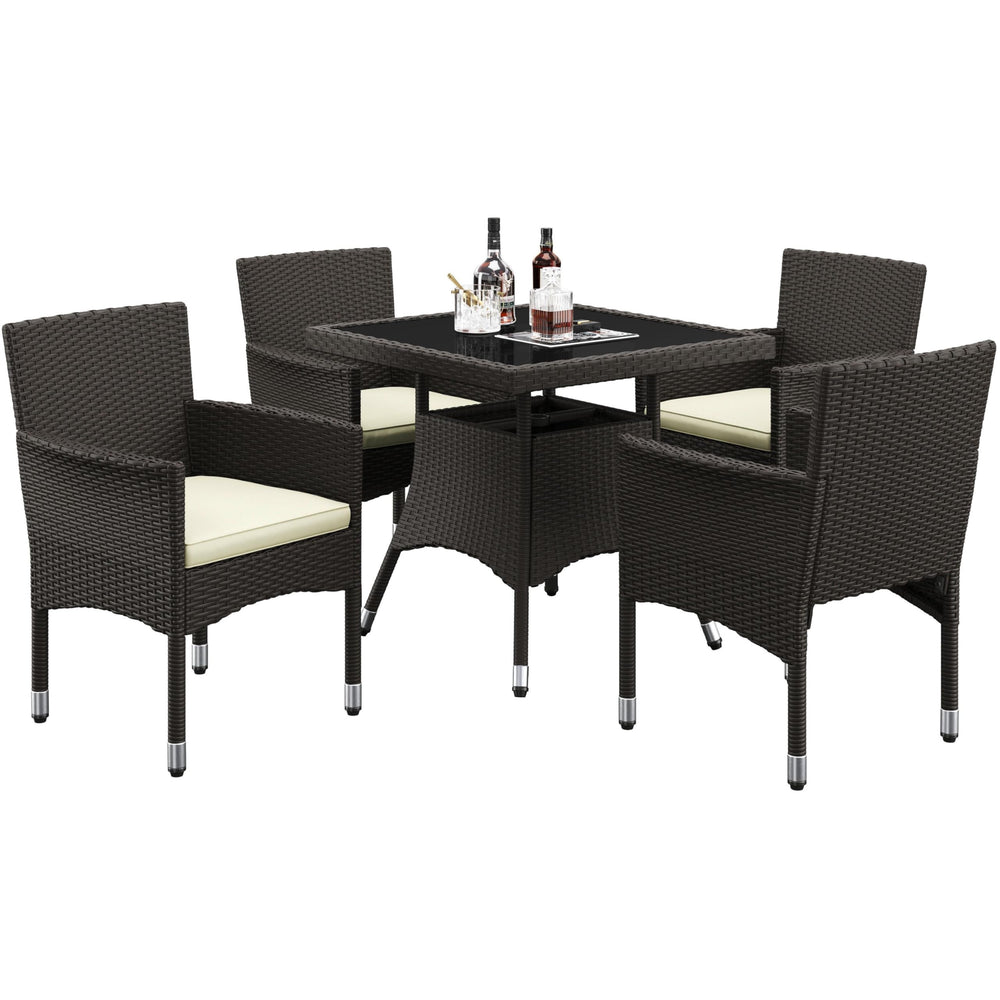 5-Piece Outdoor Rattan Dining Set with Tempered Glass Table