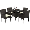 5-Piece Outdoor Rattan Dining Set with Tempered Glass Table