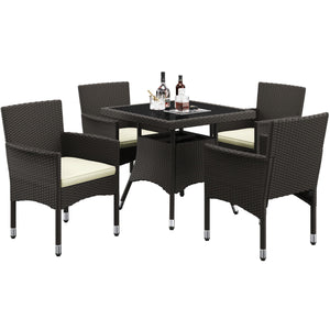 5-Piece Outdoor Rattan Dining Set with Tempered Glass Table
