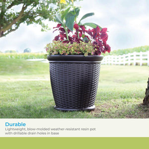 18-Inch Wicker Plastic Planter Pot – Set of 3