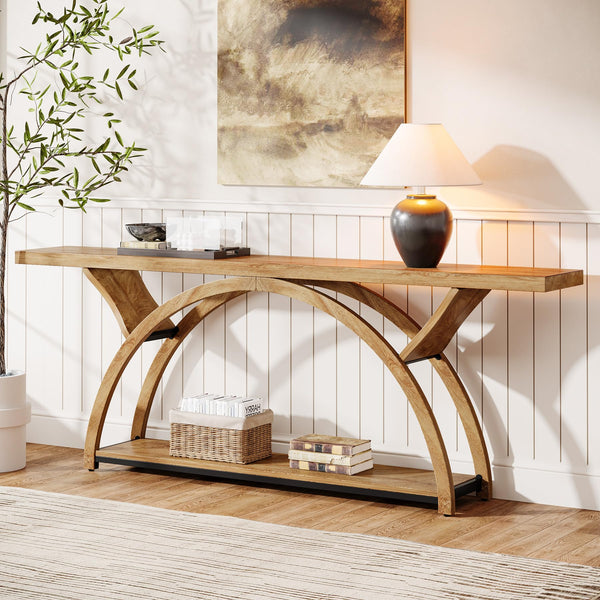 70.87" 2-Tier Console Table, Industrial Sofa Table
