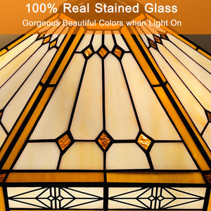 Capulina Tiffany Lamp Stained Glass Table Lamp 2-Light 16x16x24 Inches Cream Hexagon Tiffany Style Reading Desk Lamp Decor for Home Office Bedroom Living Room