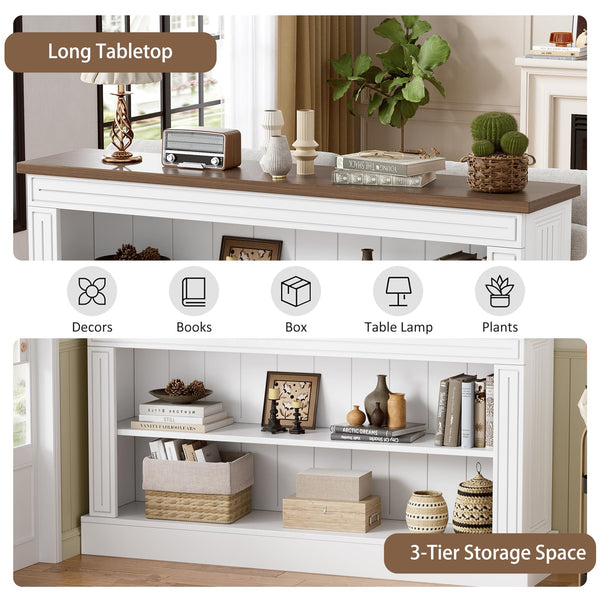 63-Inch Narrow Console Table with 3-Tier Shelves