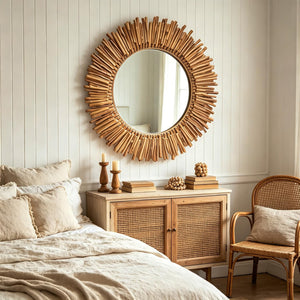 24-Inch Bohemian Sunburst Round Wall Mirror