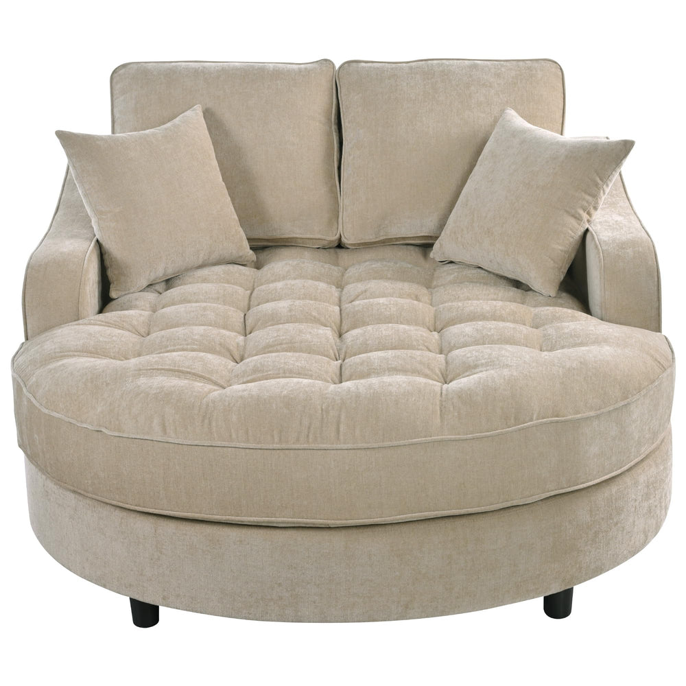 Chenille Chaise Lounge Sofa Bed with Tufted Seat & Removable Pillows
