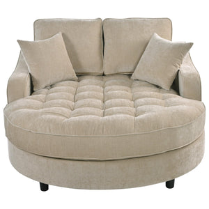 Chenille Chaise Lounge Sofa Bed with Tufted Seat & Removable Pillows