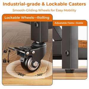 Printer Stand with Lockable Wheels & 3-Tier Storage Shelf