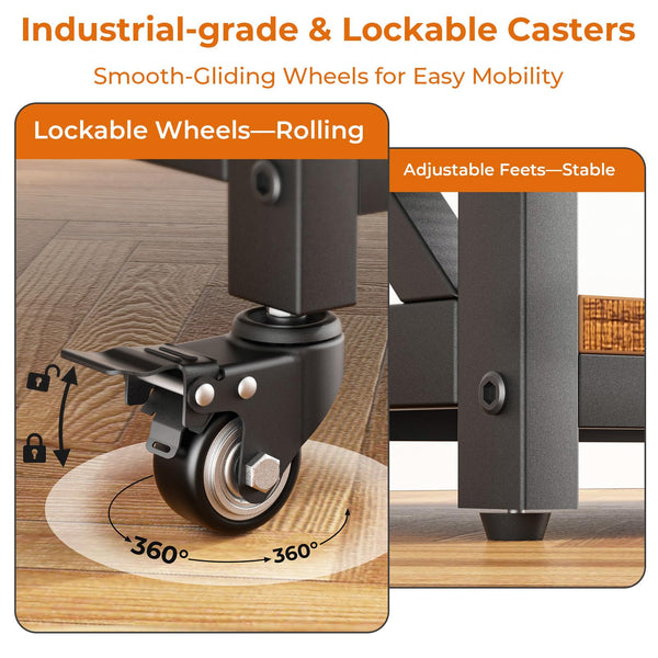 Printer Stand with Lockable Wheels & 3-Tier Storage Shelf