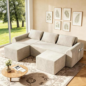 Modular Cloud Sectional Sofa with 2 Ottomans – No Assembly, Chenille, 3-Seater