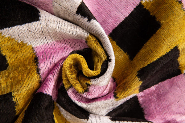 Velvet Throw Pillow – Pink, Gold & Black Geometric Design, 20x20 Inch