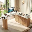 L-Shaped Electric Standing Desk with Drawers & Storage Cabinet