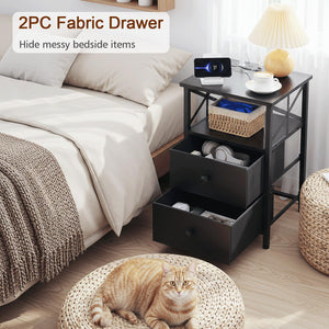 Nightstand Set of 2 with Charging Station & LED Lights