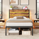 Twin Platform Bed Frame with LED Lights & Charging Station