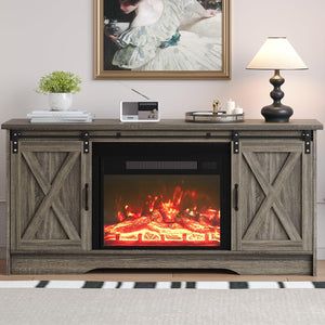 Farmhouse Fireplace TV Stand with Sliding Barn Door for 65" TVs