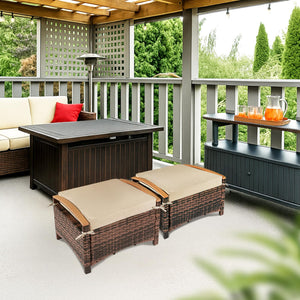 Outdoor Wicker Ottoman Set of 2 with Removable Cushions