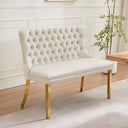 Velvet Settee Dining Bench with Back – Button Tufted Loveseat with Nailhead Trim