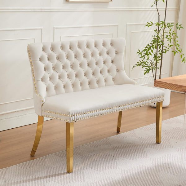 Velvet Settee Dining Bench with Back – Button Tufted Loveseat with Nailhead Trim