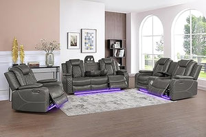 Power Recliner Sofa Set 3-Piece with LED & Bluetooth