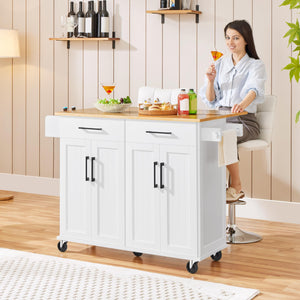 Rolling Kitchen Island Cart with Drop Leaf & Storage