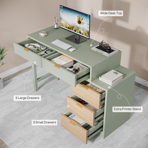 Computer Desk with 5 Drawers & Reversible Storage Cabinet