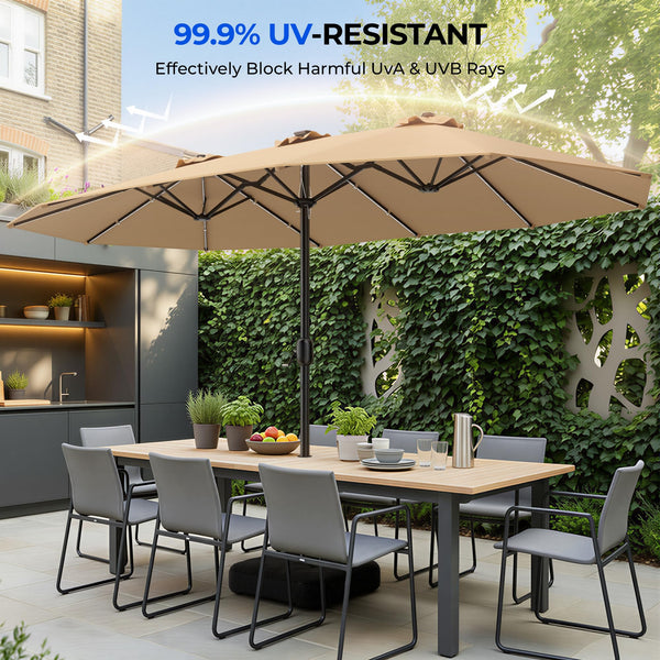 15ft Double-Sided Patio Umbrella with Base & RGB LED Lights