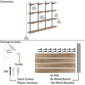 60-Inch Floating Wall Shelves with Adjustable Rail Bracket System