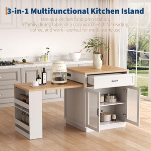 Extendable Kitchen Island with Storage & Power Outlet