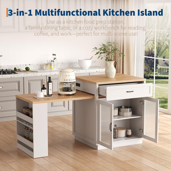 Extendable Kitchen Island with Storage & Power Outlet