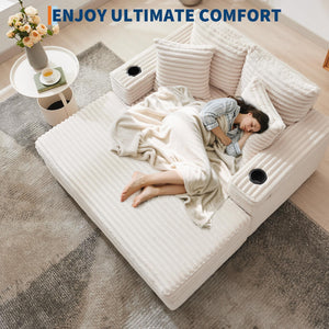 Oversized Chaise Lounge Chair with Sofa Bed & Charging Ports