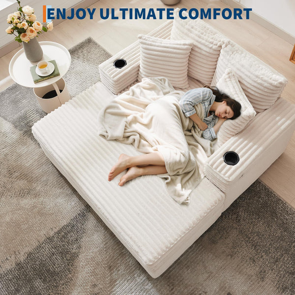 Oversized Chaise Lounge Chair with Sofa Bed & Charging Ports