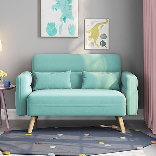 Mid-Century Modern Loveseat Sofa – 2-Seater Upholstered Couch with Wood Legs